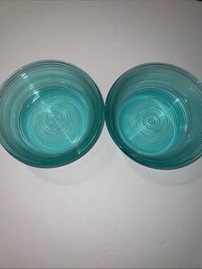 VTG Arcoroc France Turquoise Jardiniere Ribbed Glass Bowls - Set of 2